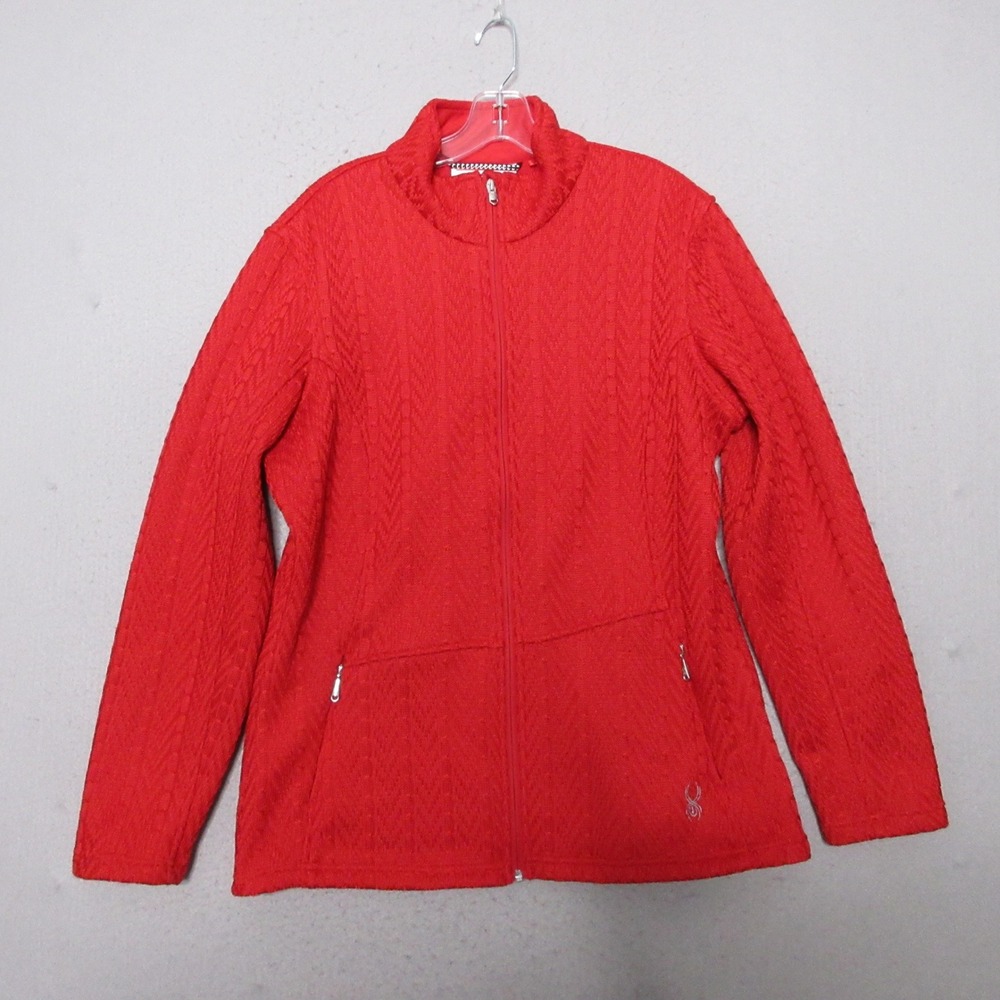 Spyder Core Sweater Jacket Women Red Cable Knit Fleece Lined Cozy Outdoor Cozy